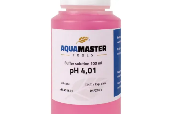 pH 4,01 kalibreringsvätska från Aquamaster i 100 ml flaska